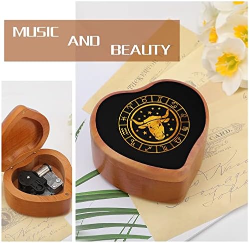 Taurus Constellation Clockwork Box Vintage Wooden Heart Musical Box Toys Gifts Decorações