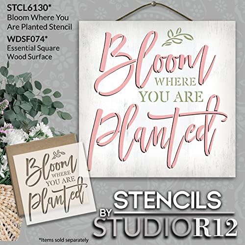 Bloom onde você é plantado estêncil de script por Studior12 | Craft DIY Spring Home Decor | Pintar placar de madeira | Modelo Mylar