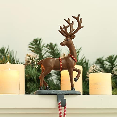 WBHome Christmas Stocker Suports de 4, rena e cabide de padrão de trenó do Papai Noel para lareira ou prateleira,