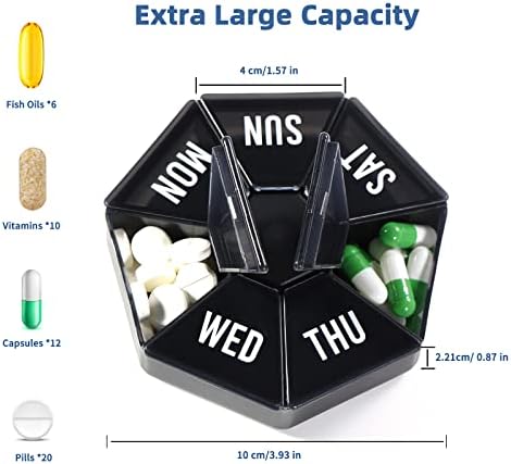 Organizador semanal de comprimidos semanal, caixa de comprimidos de 7 dias, dispensador de comprimidos portátil pequeno