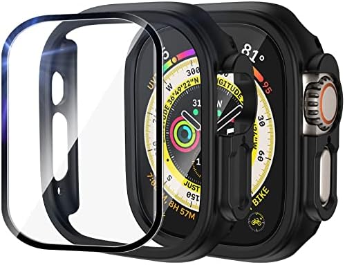 Kimilar [2+2 protetora de tela de embalagem compatível com Apple Watch Ultra 49mm, vidro temperado à prova d'água e pára -choques protetores de PC rígido compatível com Apple Watch Ultra 49mm