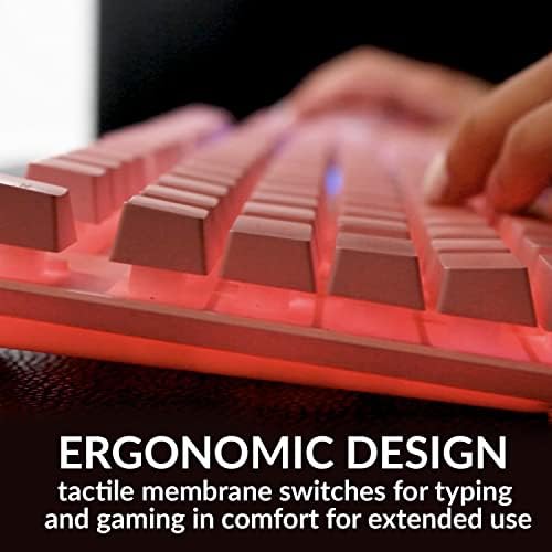 Teclado orzly rosa teclado rgb usb wired teclado de arco-íris projetado para jogadores de PC, ps4, ps5, laptop, xbox,