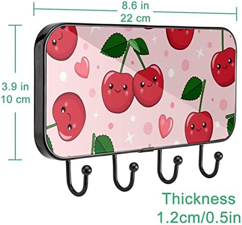 Cartoon Red Cherry Print Rack Mount Rack Mount, entrada de casaco com 4 conexão para o chapéu de casaco Toalha Rúsicas da bolsa