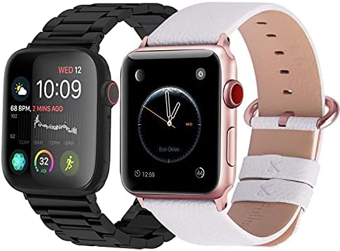 FullMosa Compatível Apple Watch Aço inoxidável Banda de aço com estojo 45mm 44mm 42mm preto e compatível Apple Watch Band