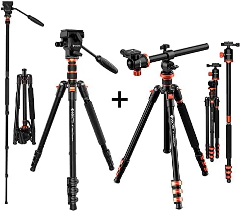 Geekoto Video Tripod Fluid Head, tripé profissional de câmera para DSLR, tripé de 76 polegadas de câmera com coluna Central