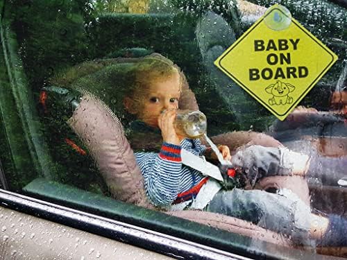 2pcs bebê a bordo de adesivos para carro, bebê amarelo brilhante a bordo de aviso de carro com copos de sucção sem