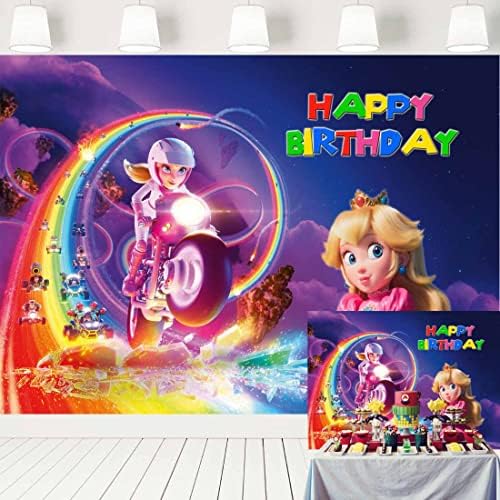 Princess Peach Photo Backdrop para festa de aniversário 2023 Mario filme Rainbow Road Background Girl Video Game Party Supplies