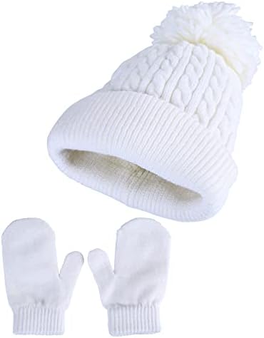Laura Ashley Ultra Soft Cable Knit Toddler/Baby Hat and Mitten Conjunto, Garotas infantis Knit