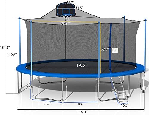 EVEDY TRAMPOLINE - 16 15 14 12 10 Trampolins de 8 pés para crianças e adultos - Família Jumping Outdoor Workout - ASTM Aprovado - trampolim recreativo com rede de recintos e escada