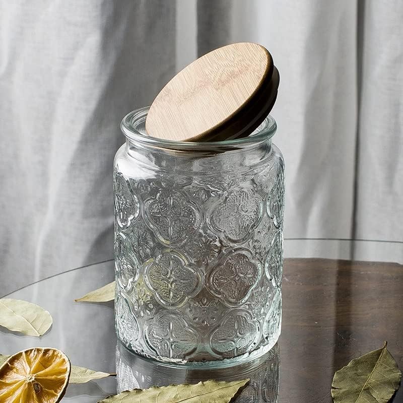 Miaohy transparente lanches de frutas secas garrafa selada com tampa de armazenamento de madeira contêineres de vidro de