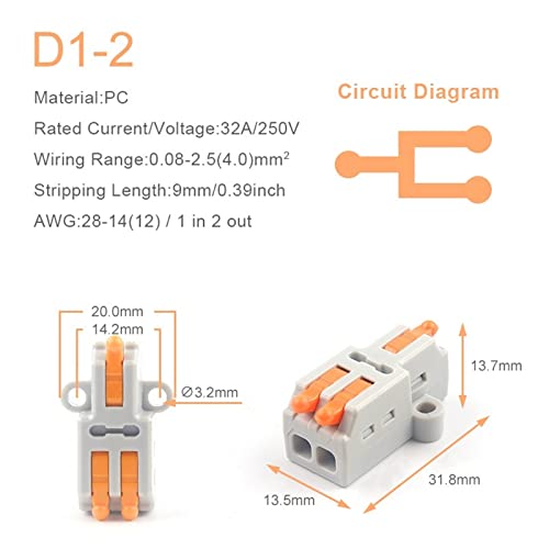 5pcs Connector de fio compacto universal Splitter Splitter Bloco de emenda elétrica de cabo elétrico para 28-12awg Pequenos