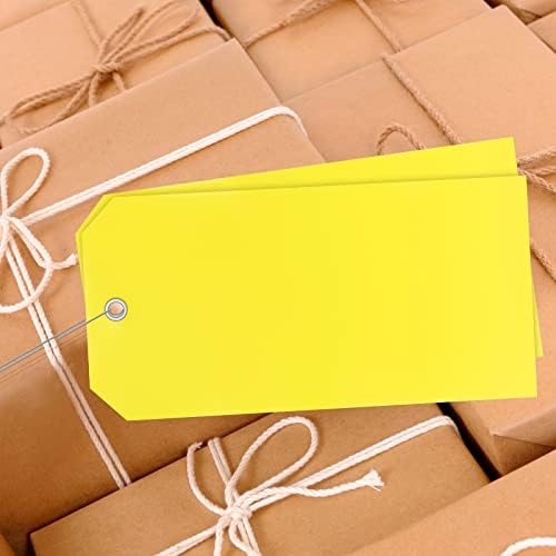 100 peças etiquetas de remessa de plástico amarelo com arame durável 6,25 x 3,125 tags de suspensão com remendos reforçados