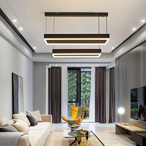 Lustres modernos para a sala de estar, retângulos de 2 anels de ilha de cozinha leve, lustres LED reguláveis ​​para quartos