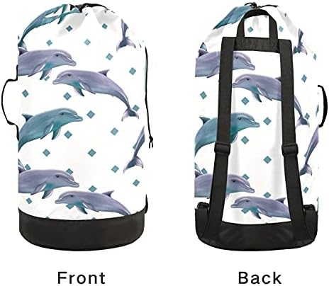 Bolsa de lavanderia de golfinhos com alças de ombro de lavanderia Backpack Saco de tração de tração de tração Handper