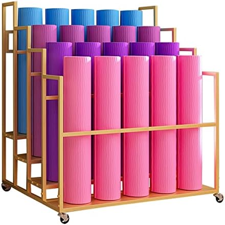Lzmzmq Golden Iron Yoga Mats Storage Rolling Cart, ginásio/estúdio/escritórios Equipamentos de colecionar rack para pilates tapetes/rolo de espuma, segure 15/20 tapetes
