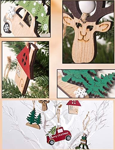 Letuwj Christmas Wood Pingents Exmas Decorations Cabin+ELK+Árvore de Natal 3-PCs