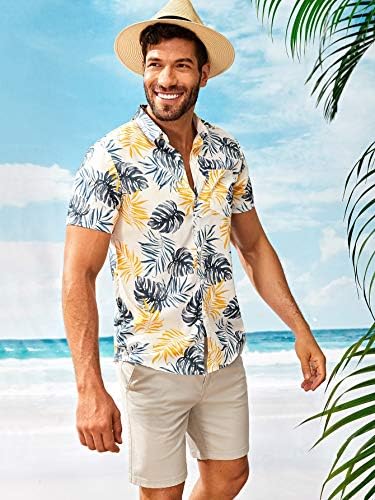 Camisa havaiana de manga curta masculina de Romwe Button casual para baixo da camisa Aloha