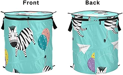 Balão de zebra fofo cesto de lavanderia com tampa com zíper cesta de roupa dobrável com alças Organizador de roupas de cesto de armazenamento