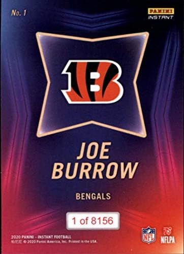 2020 Panini Instant #1 Joe Burrow RC Rookie /8156 Cincinnati Bengals NFL Futebol Trading Card