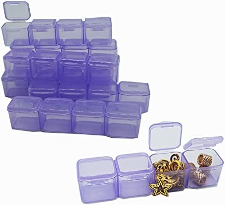 Caixa de armazenamento de jóias roxas, organizador de gemas AIZOE 28 grades contêiner de contas com tampas removíveis
