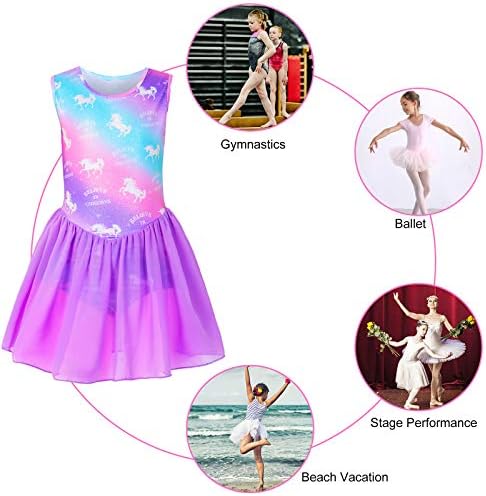 Nidoul Gymnastics Leotards Dress for Toddler/Girls Sparkly Unicorn Rainbow Skirted Dance Ballet Dress