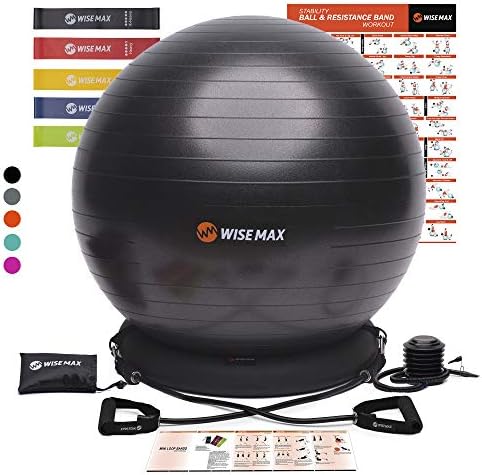 Cadeira de esfera de exercício Wisemax- Bola de equilíbrio de ioga de estabilidade com base de anel, bandas de resistência