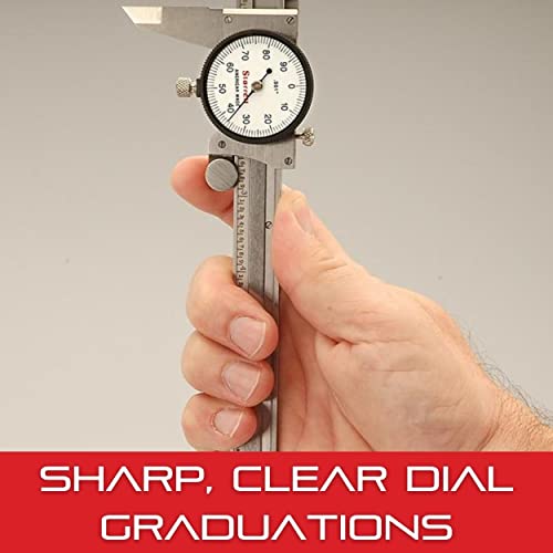 Starrett 120 Dial Slide Palipers para medição precisa com estojo de plástico ajustado e SLC - Face Branca, Faixa de 0-6 , Graduação