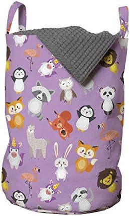 Bolsa de lavanderia lunarável, animais florestais Leon flamingo panda urso raposa unicórnio bunny desenho animado infantil,