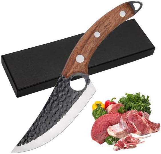 Crazybeat viking faca mão forjada faca para corte de carne de 4,8 polegadas de faca de cavela de tang faca corpora de vegeta