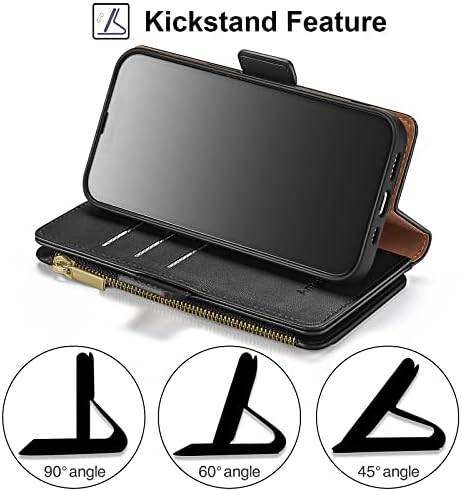 Antsturdy para iPhone 14 Pro 6.1 Caixa da carteira 【bloqueio de RFID】 【zíper poket】 【7 slot de cartas】 PU Couro Flip Magnético