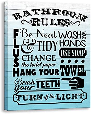 Arte de parede de lona de banheiro em casa Kas | Regras engraçadas do banheiro rústico Impressões emolduradas | Fundo de madeira decoração de lavanderia de banheiro