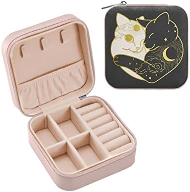 Alaza Cuts Cuts Lua Sun Boho Small Jewelry Box for Women Girls Homens de Jóias de Viagem de Jóias PU Organizador PU, Black Edge
