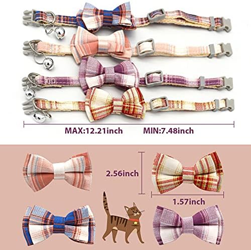 4 Pack Cat Plaid Collar Breakaway com colar de gatinho de arco de arco de arco removível com fivela de fivela de fivela confortável