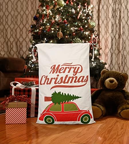 Jolly Jon Large Sacos de Natal Papai Noel ~ Designs de algodão reutilizável e ecológico - XL 27 x 19 Bolsa de presente