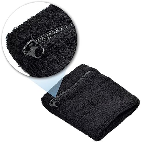 Techion Sports Sweat Band, incluindo 1 fita de cabeça e 2 pacote de pulseiras com bolso/carteira com zíper para ciclismo, corrida,