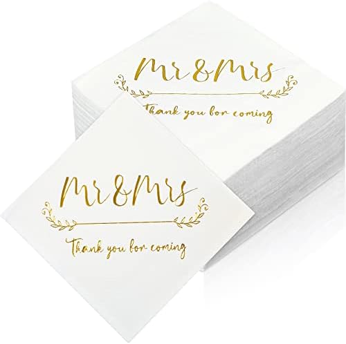 Guardassinhos de casamento de 200 peças Sra. Sra. Cocktail de casamento guardanapos de 3 dobras de papel alumínio de papel