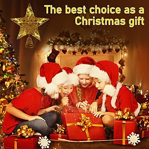 Bimzuc Christmas Tree Topper, LED STAR TREE Topper Light, Gold Glitred Metal Christmas Tree Star Topper para decoração de árvore de
