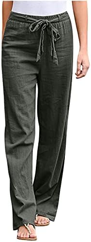 Calça de perna larga de linho Kcjgikpok, calça de linhagem de algodão com cordão larga de cintura alta com calça de lounge de