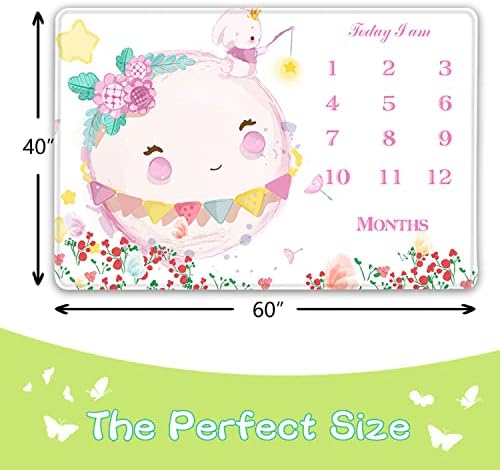 QiCaiyun coelho bebê marco cobertor, cobertor de marco mensal mais verde do bebê, cobertor de marco do bebê para fotos de crescimento