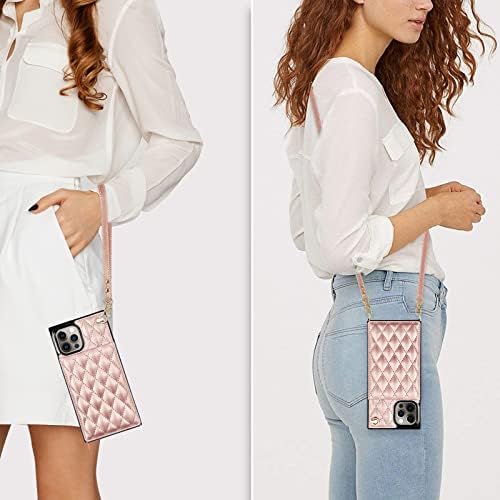 Hoggu compatível com o iPhone 13 Pro Max Case Wallet com porta-cartas, kickstand, estojo de luxo de couro acolchoado para mulheres,