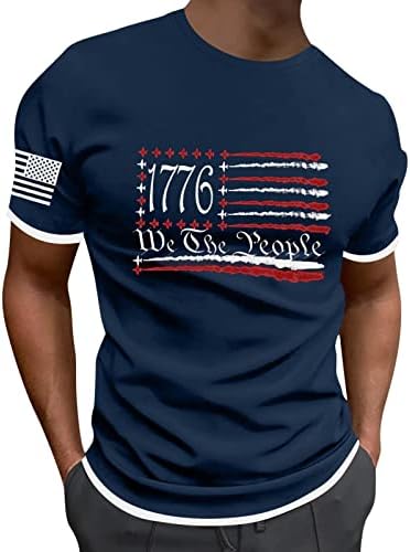 Miashui Cotton Tee Men's Independence Day Print Two Stitched Spring/Summer lazer esportes de moda confortável camisa