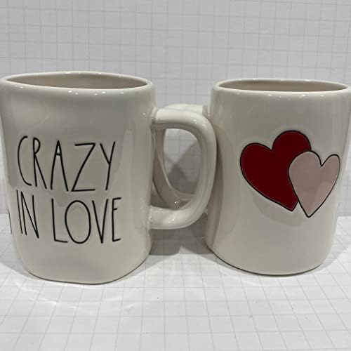 Rae Dunn Crazy in Love Caneca - Double -sidelaed - Cerâmica - Dia dos Namorados - Lavagem de louça e microondas Seguro