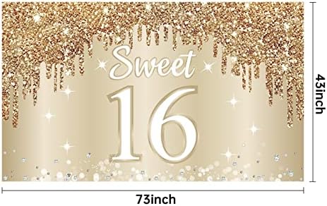 Feliz doce banner de 16º aniversário Decorações de cenário para meninas, Gold White Sweet 16 Birthday Sign Party Splestes, Dezesse anos