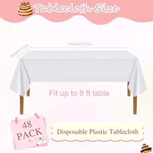 48 peças Disponíveis de toalha de mesa de toalha de mesa de plástico branca de plástico branco 108 x 54 polegadas