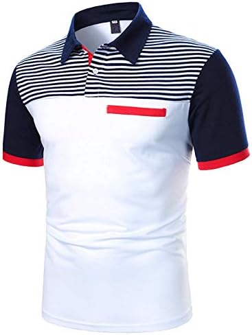 Camisas pólo para homens lapela de manga curta camiseta de lazer contraste contraste color de retalhos de retalhos de golfe listrado