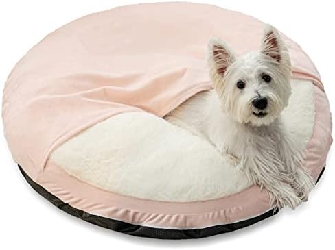 Cama de cachorro redonda de Patas Lugue com cobertor com capuz para cães grandes 36x4 polegadas, cama de caverna de cuddler de gato com tampa lavável removível, fundo anti-deslizamento, rosa