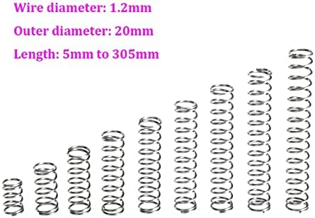 As molas de compressão são adequadas para a maioria dos reparos I Diâmetro do fio de 1,2 mm de aço inoxidável compressão Diâmetro externo da mola de 20 mm de pressão de mola de 5 mm-305mm