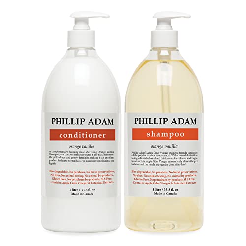 Phillip Adam Orange baunilha shampoo e condicionador conjunto para todos os tipos de cabelo - fórmula de vinagre de maçã - livre de sulfato e livre de parabenos - 33,8 onça cada