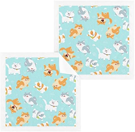 Goodold fofo cachorros de bebê panos de toalhas de pacote 4, panos de lavagem de algodão altamente absorventes e macios - 12 x 12 polegadas