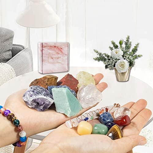Conjunto de pedras de cristal e cura, conjunto de cristais de 20pcs, cristais de reiki de chakra com pedras caídas, pedras cruas,